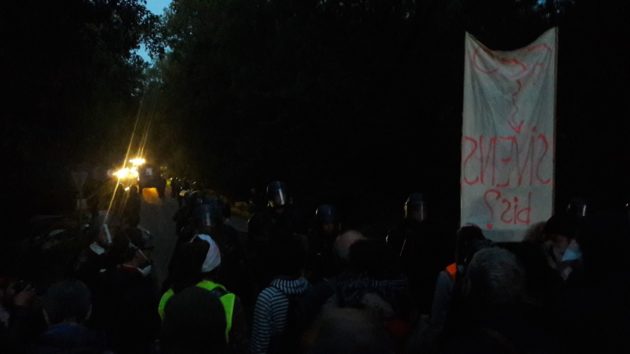 Les zadistes sont regroupés tandis que l'abattage des arbres commence (Photo GK)